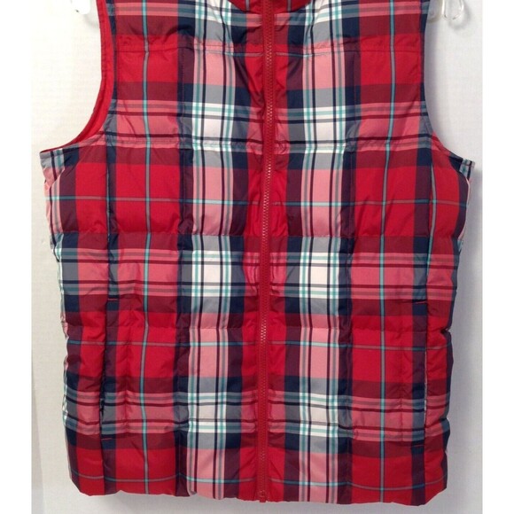 Lands End Vest Wmn S Red Plaid Feather Down Puffer Quilted Zip Preppy Outdoors - Picture 5 of 12